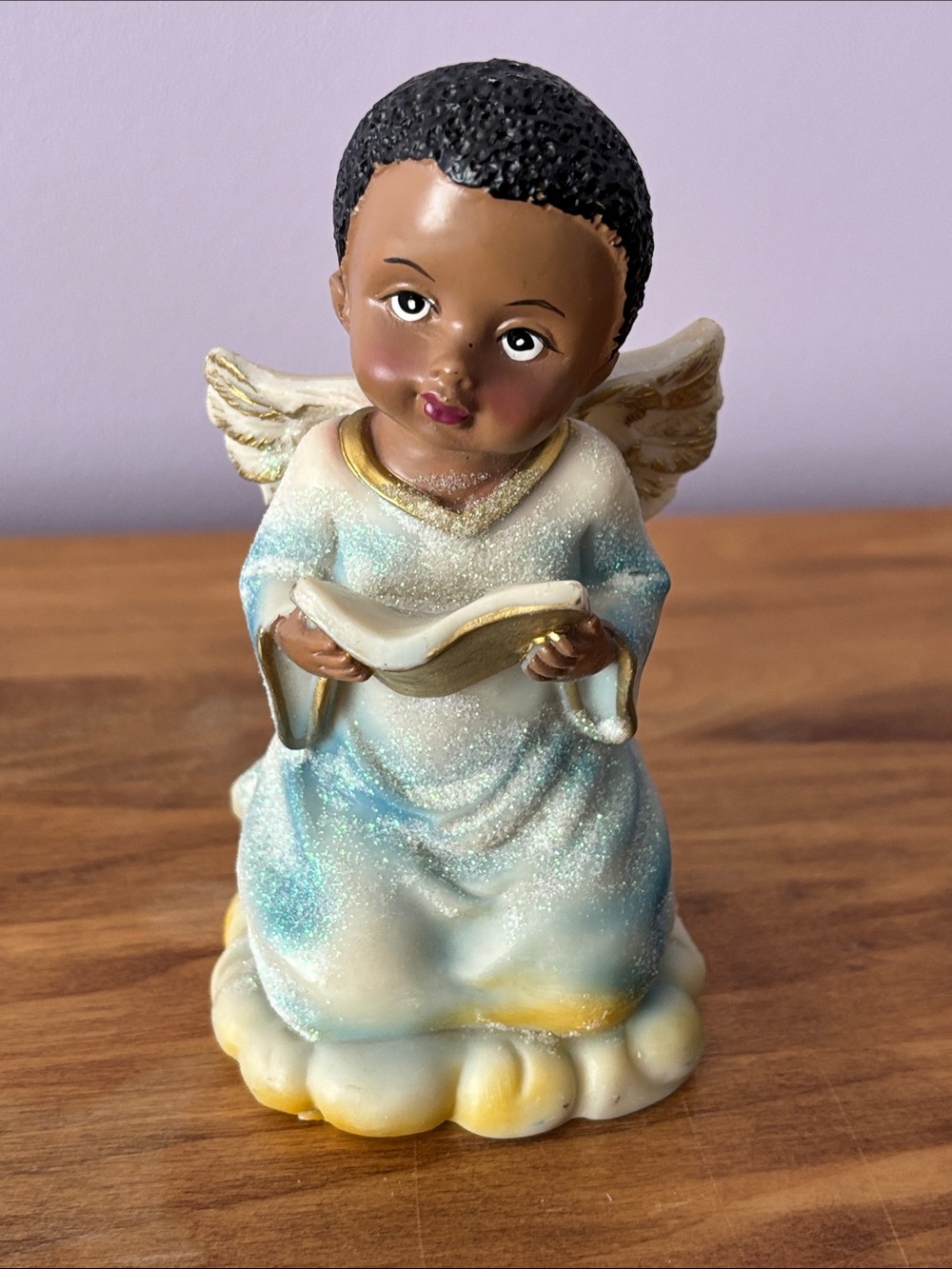 Glittered Blue and White Angel Figurine - Decorative Home Accent
